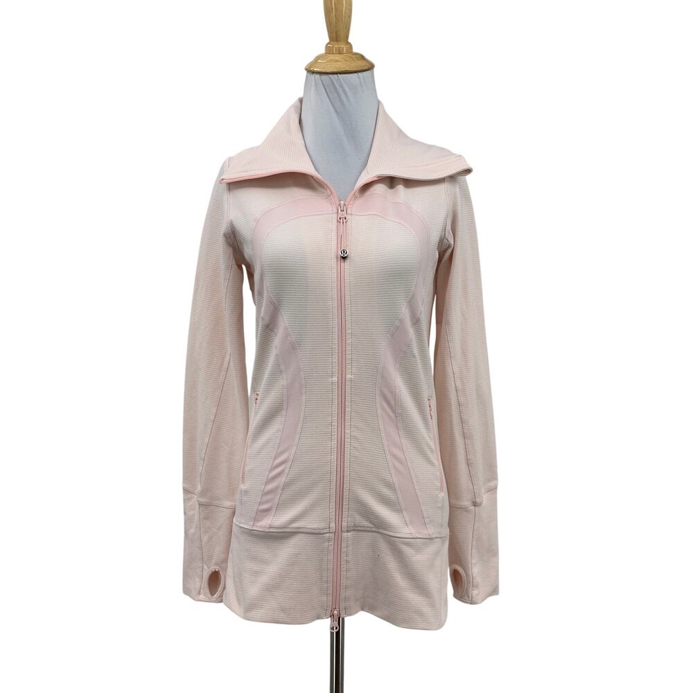 Lululemon Jacket Women 4 Ballet Slipper In Stride Tonka Stripe Zip Up Thumbholes